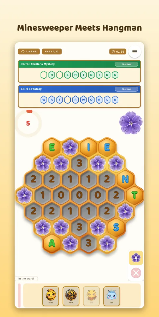 A match: letters and Pollen numbers on the honeycomb