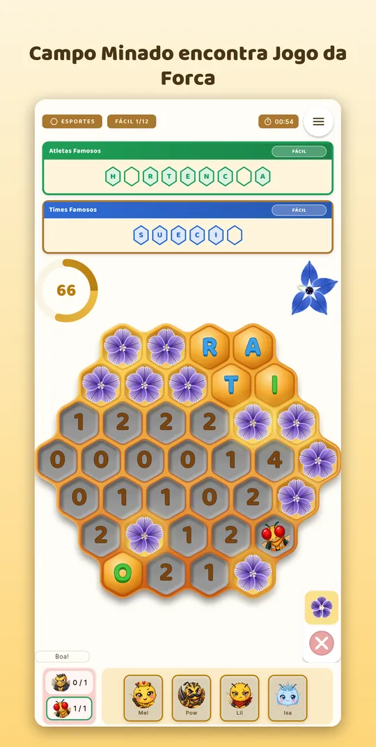 Partida: letras e números de Pólen no favo