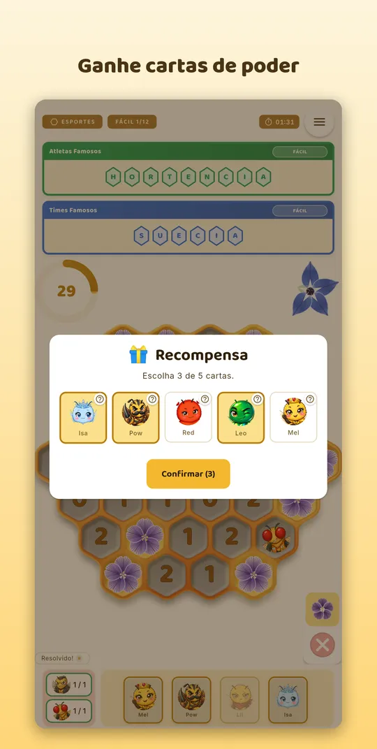 Recompensa: escolha cartas de poder